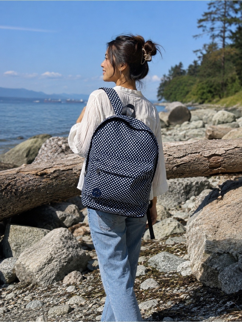 Mi-Pac Polka Dot Navy Backpack • Laptop Bag • Water-Resistant Travel • School